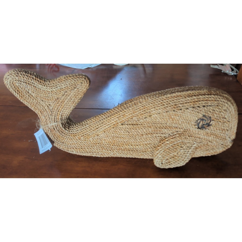 JDY Decorative Brown Jute Twine Rope Wrapped Whale Statue Figure 19x8x8 Nautical